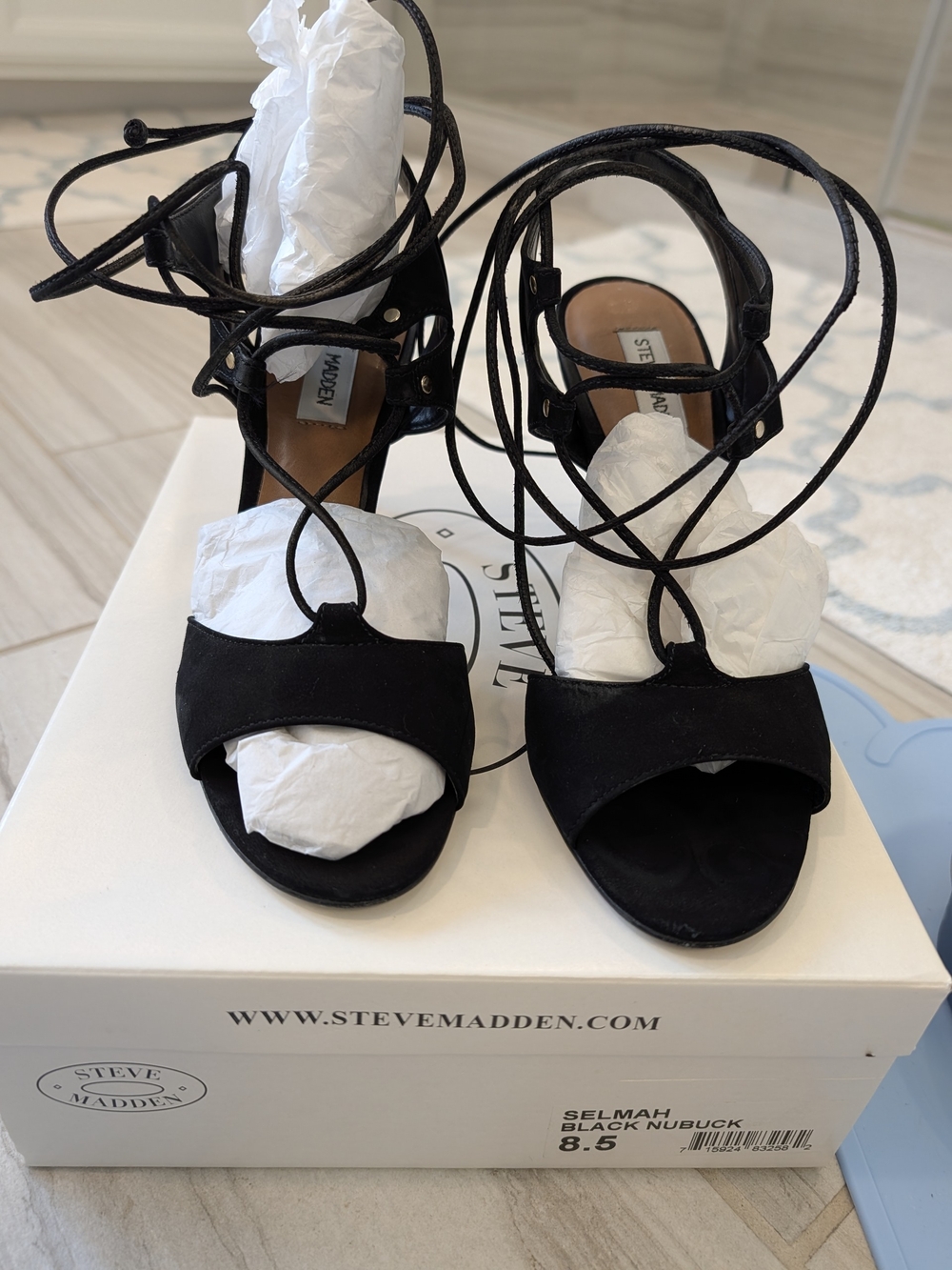 Steve Madden Black selmah Nubuck Lace-Up Open-Toe Heels 8.5